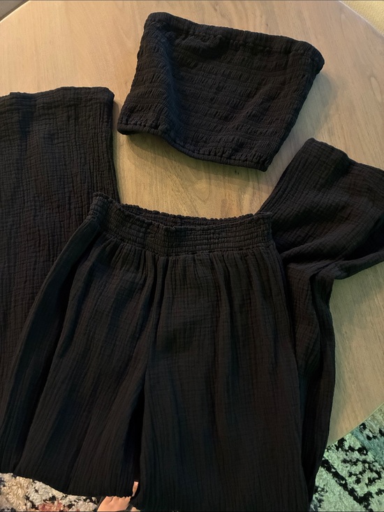 bobi Pants - bobi Black Wide Leg Cotton Gauze Jumpsuit with Elastic Waist